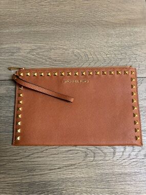 Michael Kors Cognac Leather Studded Wristlet